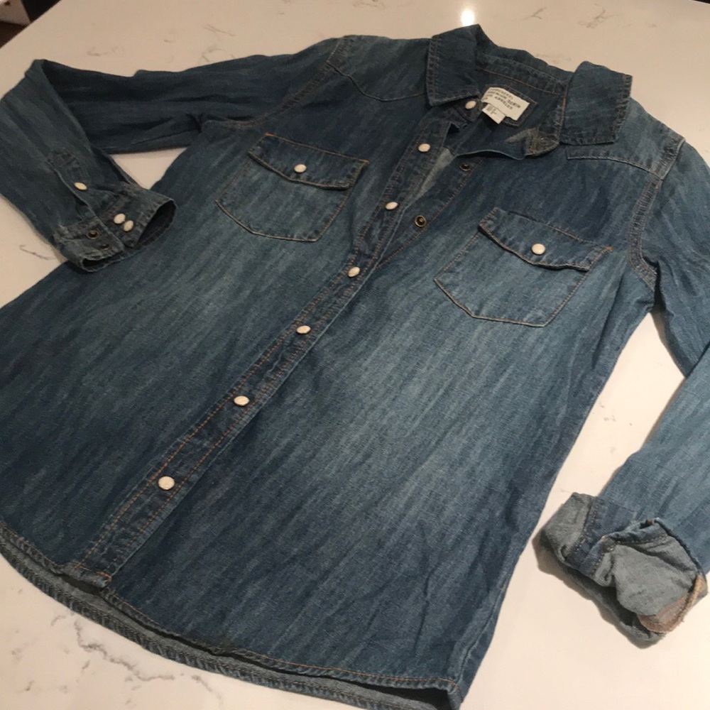 Forever 21 Denim Faux pearled button Jacket - S